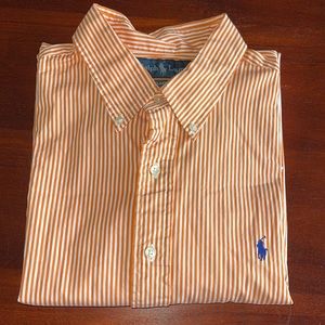 Ralph Lauren Polo Dress Shirt Size: 17 1/2 34/35 Color: Orange/White stripe